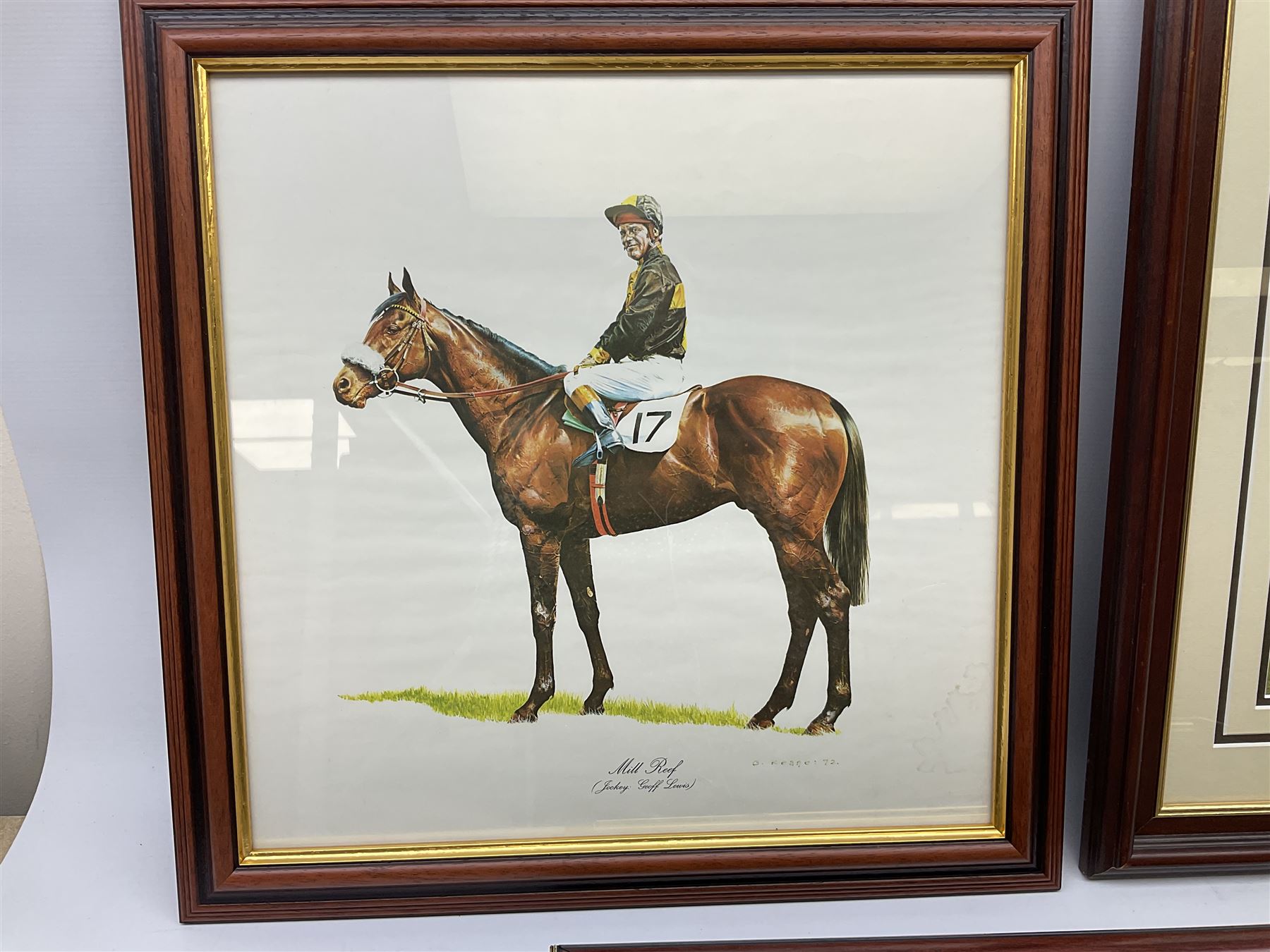 After G Keane (British 20th century): 'Mill Reef' and 'Brigadier Gerard', pair colour prints together with three further prints of Race Horses (5)