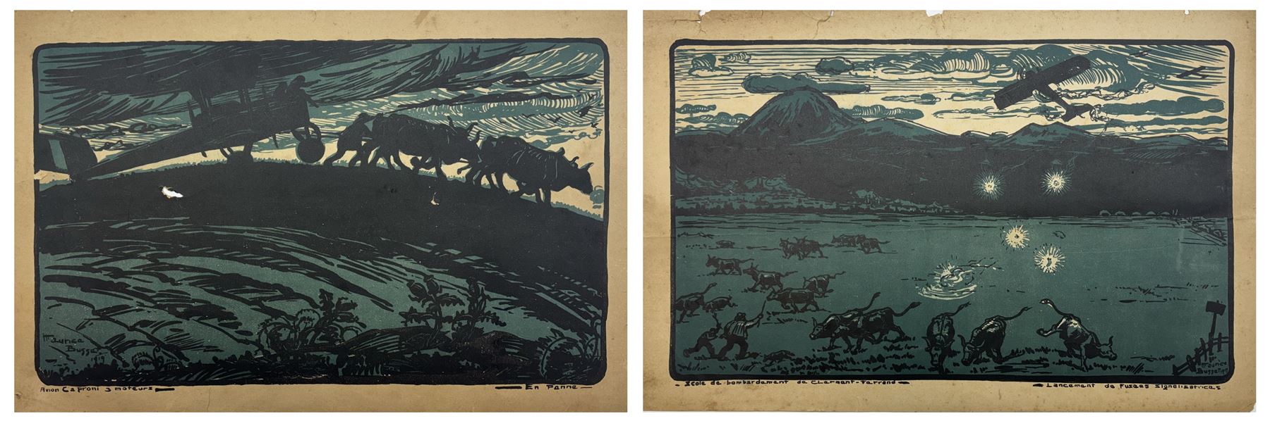 Pair of French Great War Aviation prints, Scale de Bombardement de Clarment and Avion Caproni 3 moteurs 