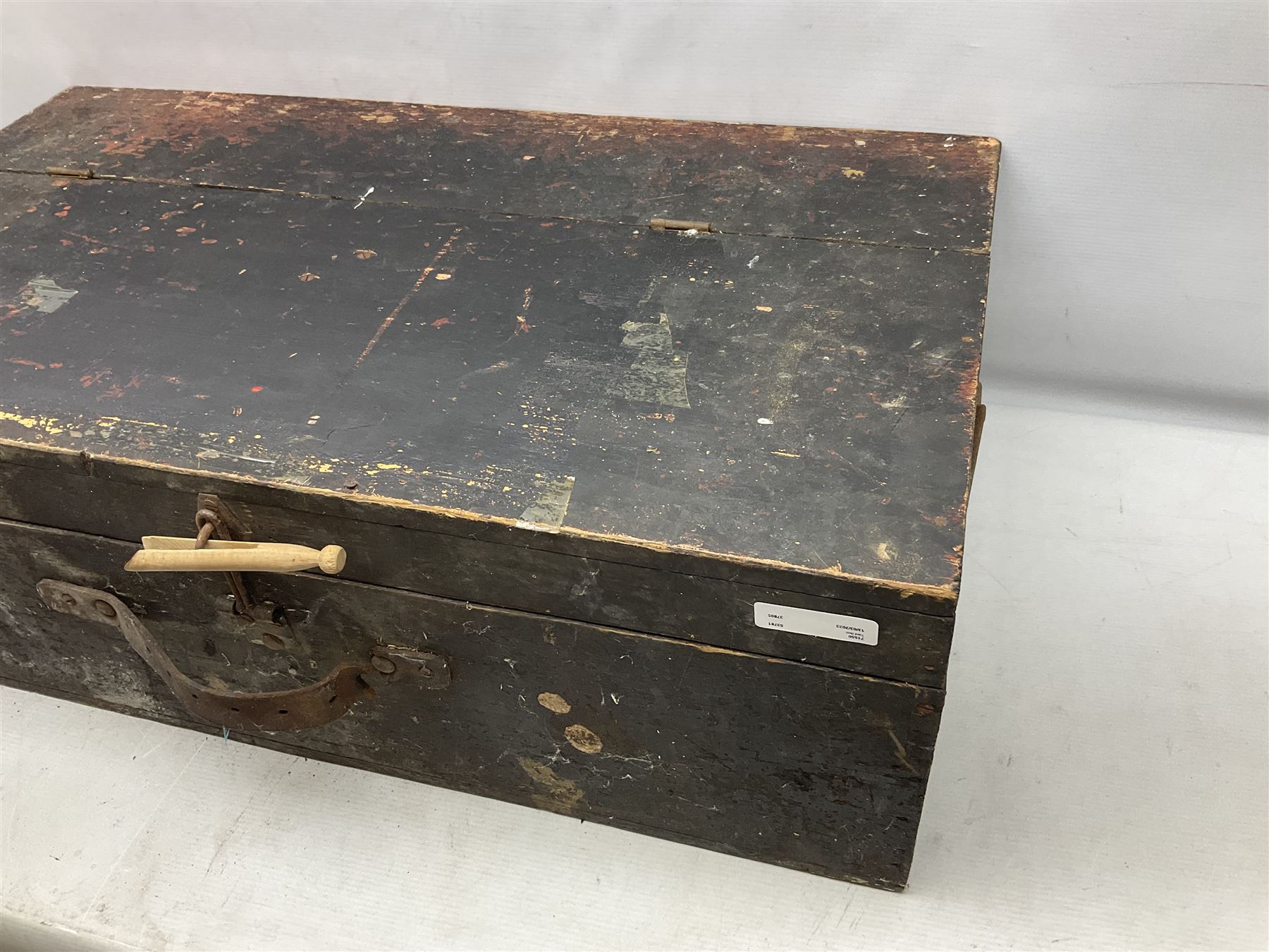 Large wooden tool box and carpenters tools, to include tenon and panel saws, box plane, mallet, chisels etc