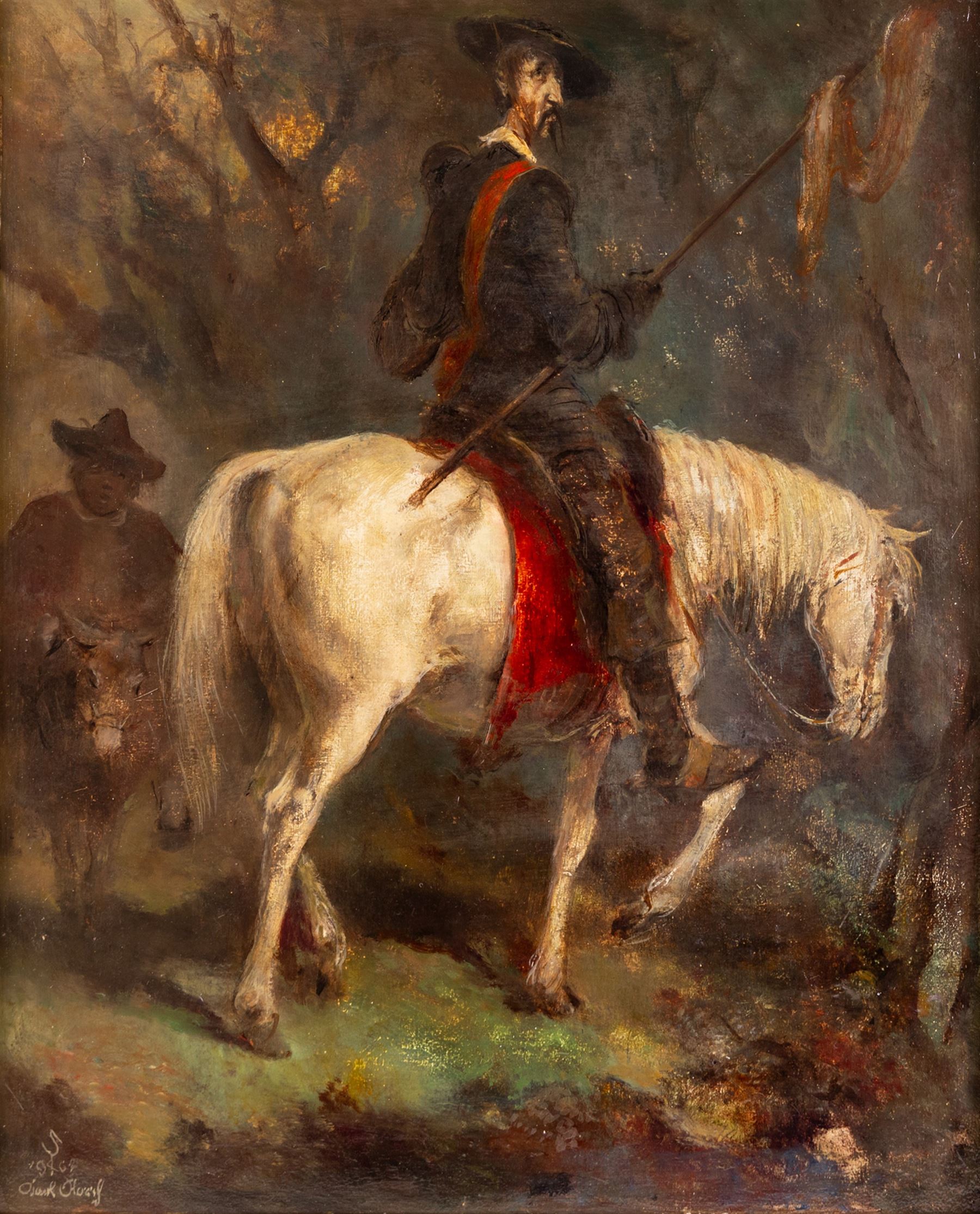Karl Storch (German 1899-1991): Don Quixote on Horseback, oil on board signed and dated 1964, 62cm x 50cm 