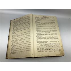 Six 19th century leather bound books of music comprising Graduale Juxta Missale Romanum and Antiphonarium Romanum. Both 1828 Divione; Graduel Romain and Psautier Romain. Both 1859 Digne/Paris; Graduel Romain. 1872 Marseille; and Missale Romanum. 1853 Mechliniae (6)