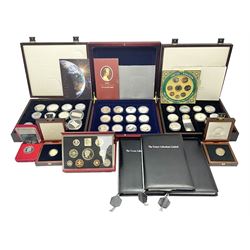 Single owner lifetime collection of mostly commemorative modern World coins with gold, silver and base metal examples, including two Queen Elizabeth II Bailiwick of Guernsey twenty-five pound gold coins 'The 1999 Royal Wedding' and '100th Anniversary of the End of the Victorian Era' 2001 each in 24 carat gold weighing 7.81 grams with certificates, silver coins commemorating the Millennium 2000 including Guyana sterling silver proof two-thousand dollars, Fiji sterling silver proof five dollars etc, silver coins from the Queen Elizabeth II Golden Jubilee Collection dated either 2002 or 2003 from Great Britain and the Commonwealth countries, United Kingdom commemorative crowns in card folders, The Royal Mint United Kingdom 1997 proof coin set in red folder without certificate etc