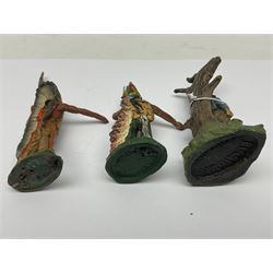 Five Elastolin American Indian figures, together with an Elastolin campfire and a cowboy tied to a tree, tallest H11cm