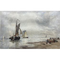 Thomas Bush Hardy RA RBA (British 1842-1897): Unloading the Boats at 'Katwijk aan Zee', watercolour signed titled and dated 1878, 32cm x 50cm 
