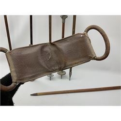 Adjustable Gamebird shooting stick, together with Mills Munitions shooting stick, Featherwate shooting stick, five others and two wooden walking sticks.  