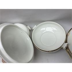 Wedgwood Cavendish pattern dinner service for twelve, comprising dinner plates, side plates, bowls, soup bowls, two tureens, saucer boat and sauce, together with matching part coffee service (82) 