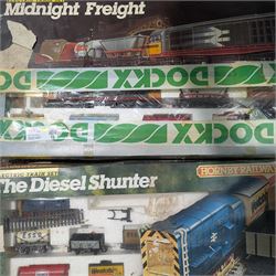 Quantity of OO gauge model railway, Meccano and other items and a pine toy box