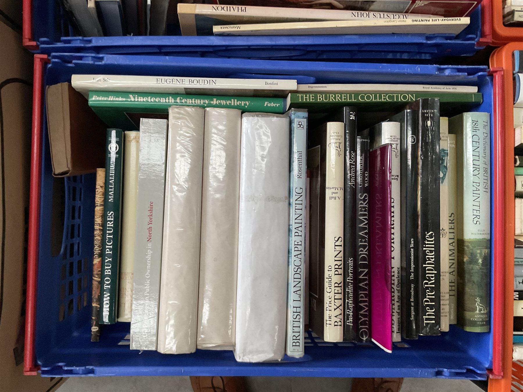 Extremely large collection of reference books on painting and decorative art, to include artist’s monographs, exhibition catalogues, Graves Royal Academy Exhibitors, Paintings in Public Ownership, artist dictionaries, etc (13 boxes) 
Notes: COLLECTION FROM DUGGLEBY STORAGE, GREAT HILL, EASTFIELD, SCARBOROUGH, YO11 3TX