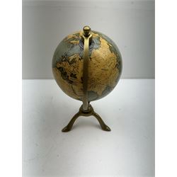 Terrestrial globe, raised on a tripod base, H30cm