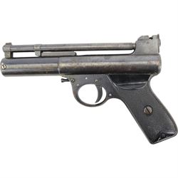 Webley Mark I .177 air pistol, serial number 26401, the air chamber marked 'Webley Mark I Made in England, Webley & Scott Ltd Birmingham Patented Gt Britain No 219872 and all Principle Countries', with checkered grip, H14cm, L19cm
