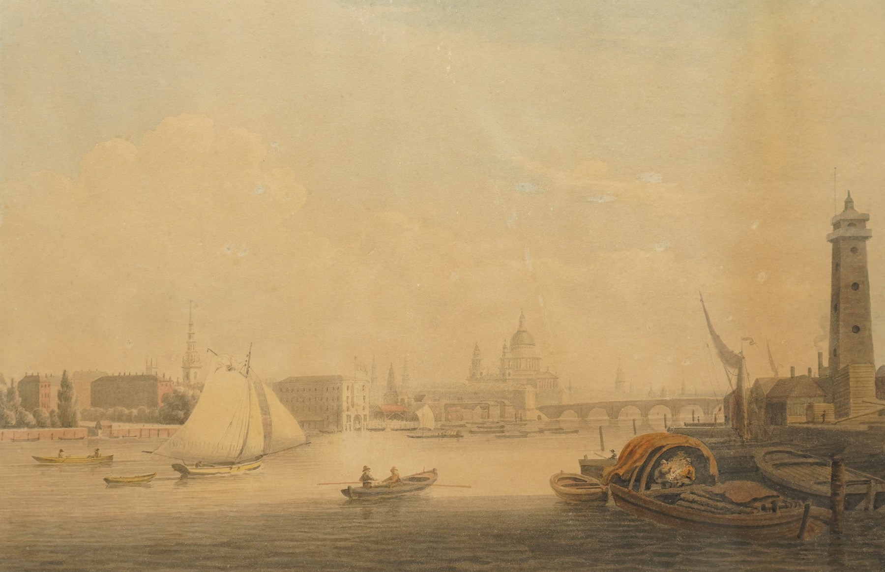 Attrib. Gideon Yates (British 1790-1840): River Thames towards Blackfriars Bridge, watercolour unsigned 30cm x 46cm