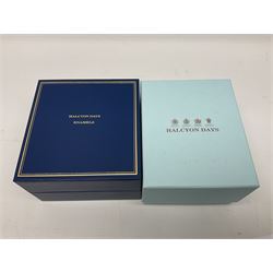 Two Halcyon Days enamel boxes, both of rectangular form, the first depicting Buckingham Palace, 'To Celebrate the Golden Jubilee of Her Majesty Queen Elizabeth', the second depicting the marriage of The Queen and Prince Philip, in celebration of their Diamond Wedding Anniversary, H4cm, W8.5cm, both boxed