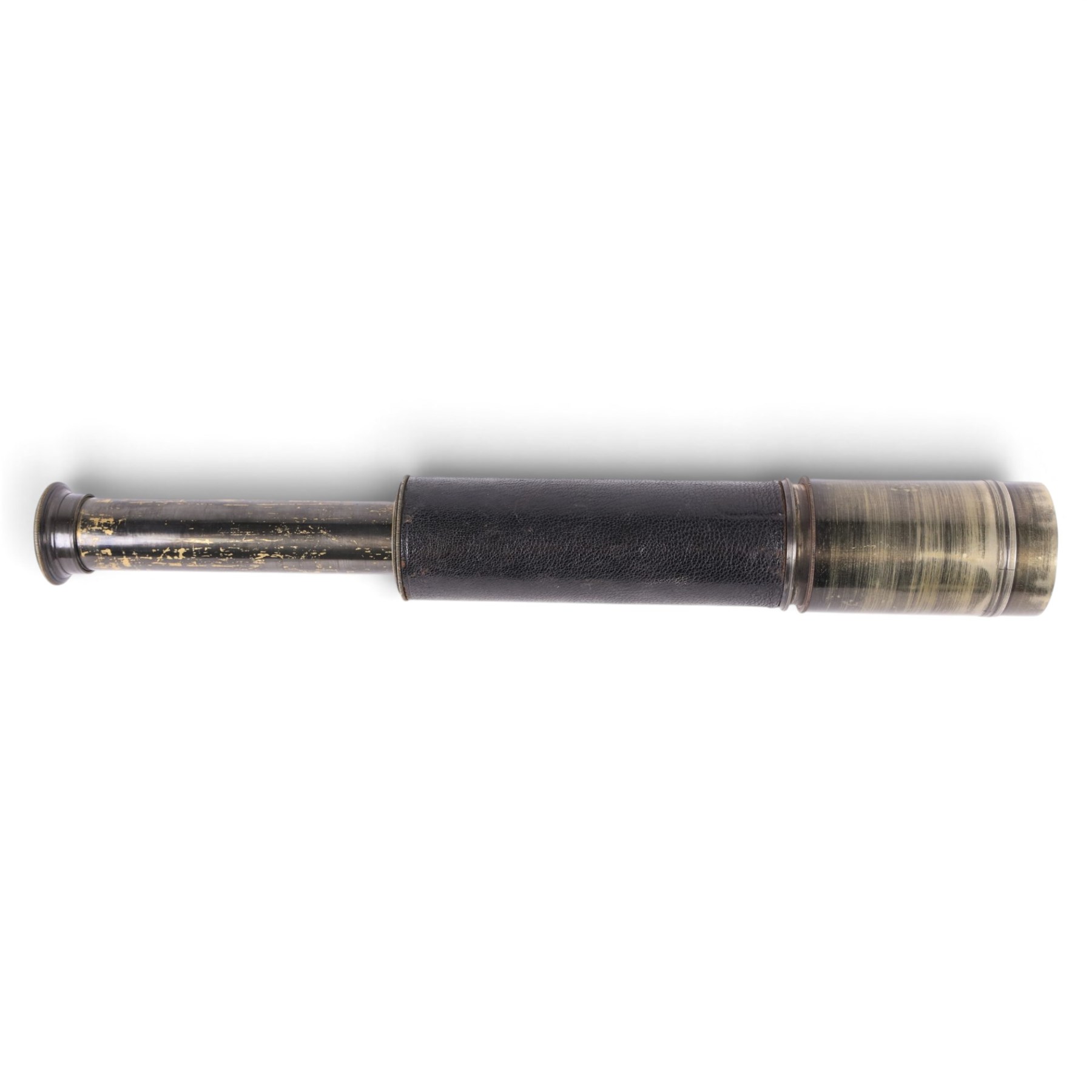 Early 20th century brass three-draw telescope with leather case, inscribed 'Ross, London No. 28137'