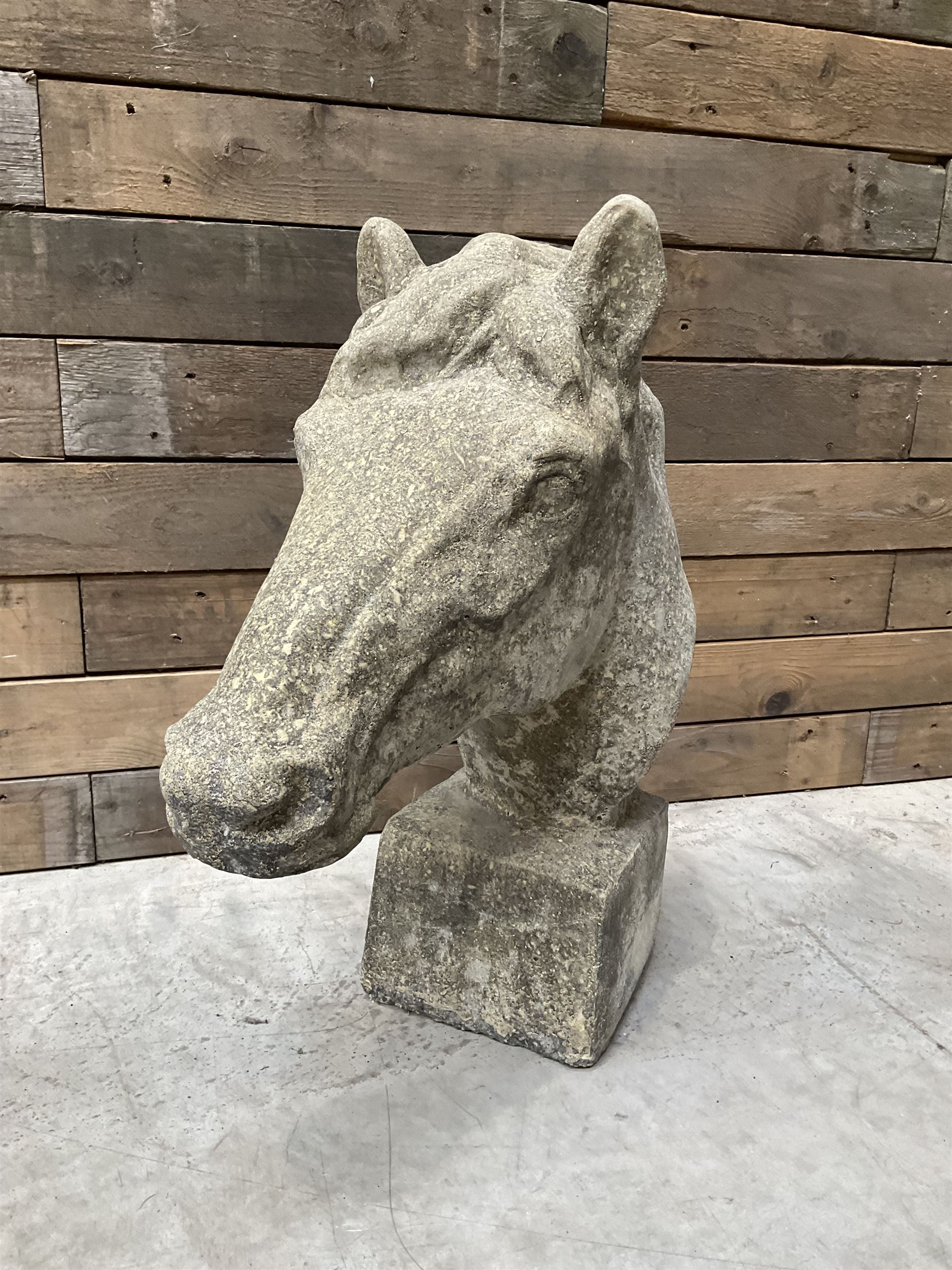 Cast stone horse head figure