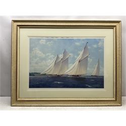 Roger Davies (British 1945-): Racing Yachts - 'Lulworth Westward and Shamrock V', limited edition print signed and numbered 17/850 in pencil 50cm x 75cm