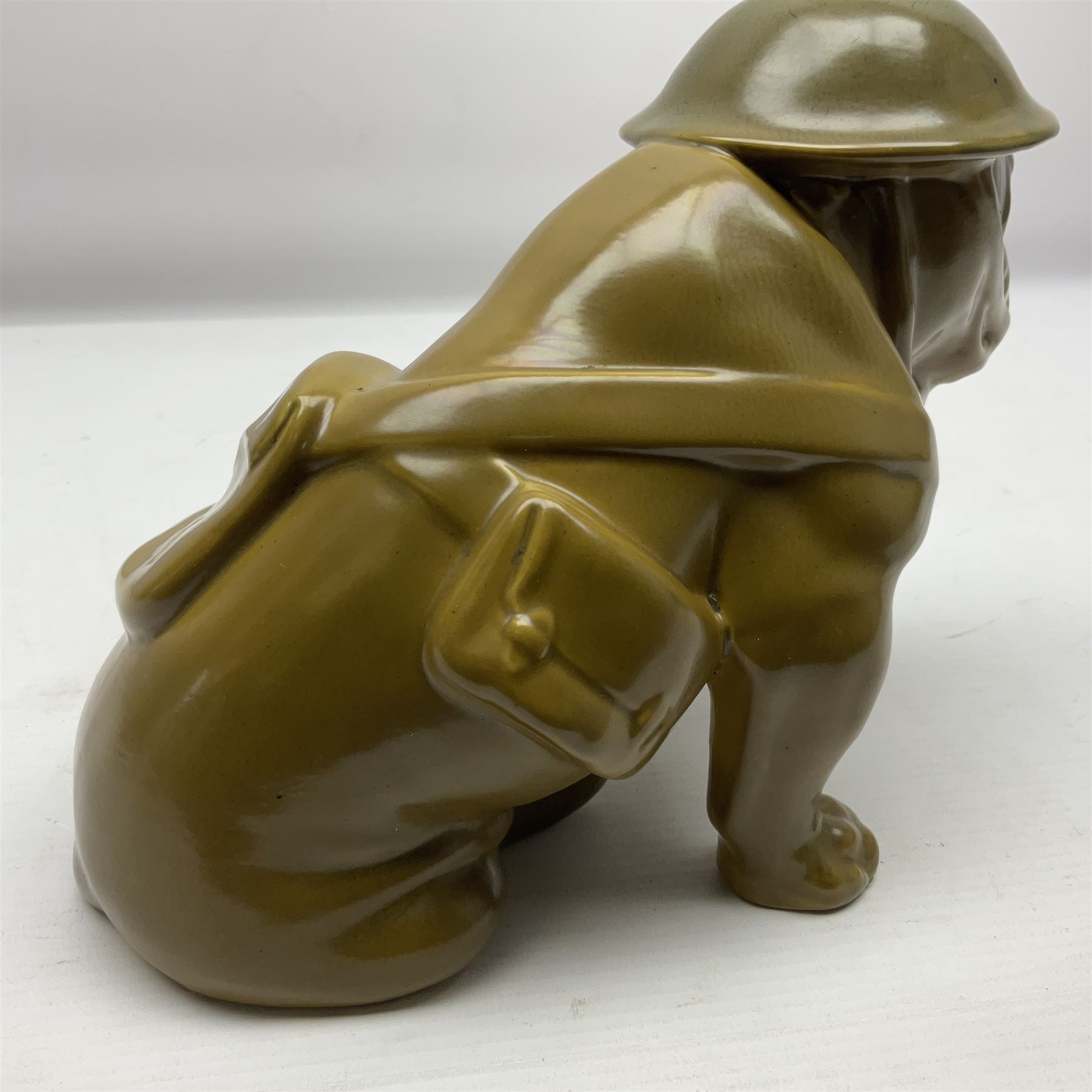 Royal Doulton Tommy Bulldog figure, modelled in World War One army costume, khaki glazed, with printed mark beneath, H16cm 