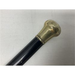 Walking cane, tennis racket, cricket ball (signed) and knight novelty cigarette lighter 