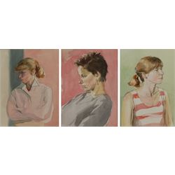 William Bird (British 1930-2010): Ladies' Portraits, three watercolours unsigned, max 26cm x 19cm (3) 
Provenance: purchased by the vendor from Sulis Fine Art, labels verso