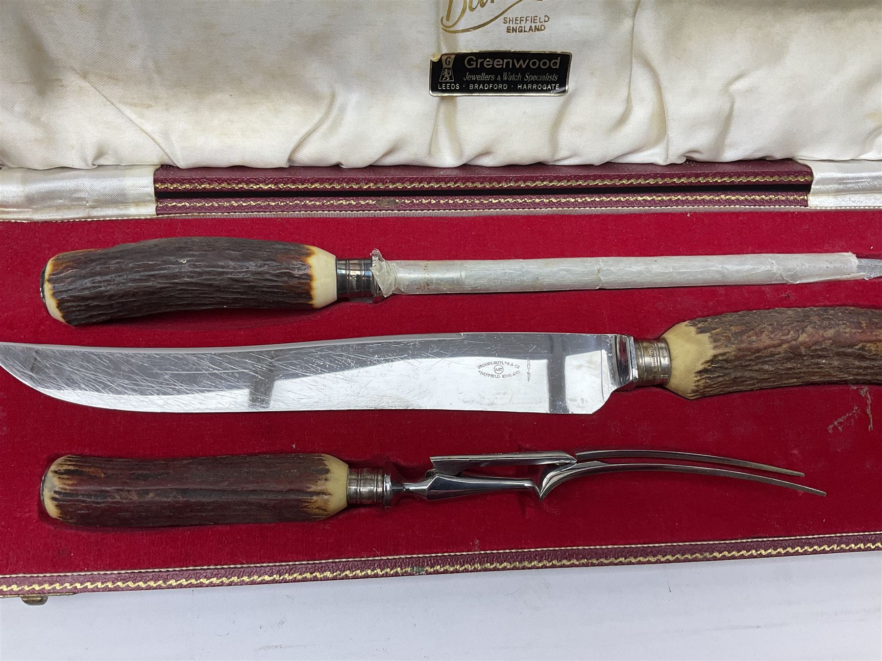 Silver mounted glass cruet set, Hallmark Walker & Hall, together with silver plate cased canteen, tea set etc