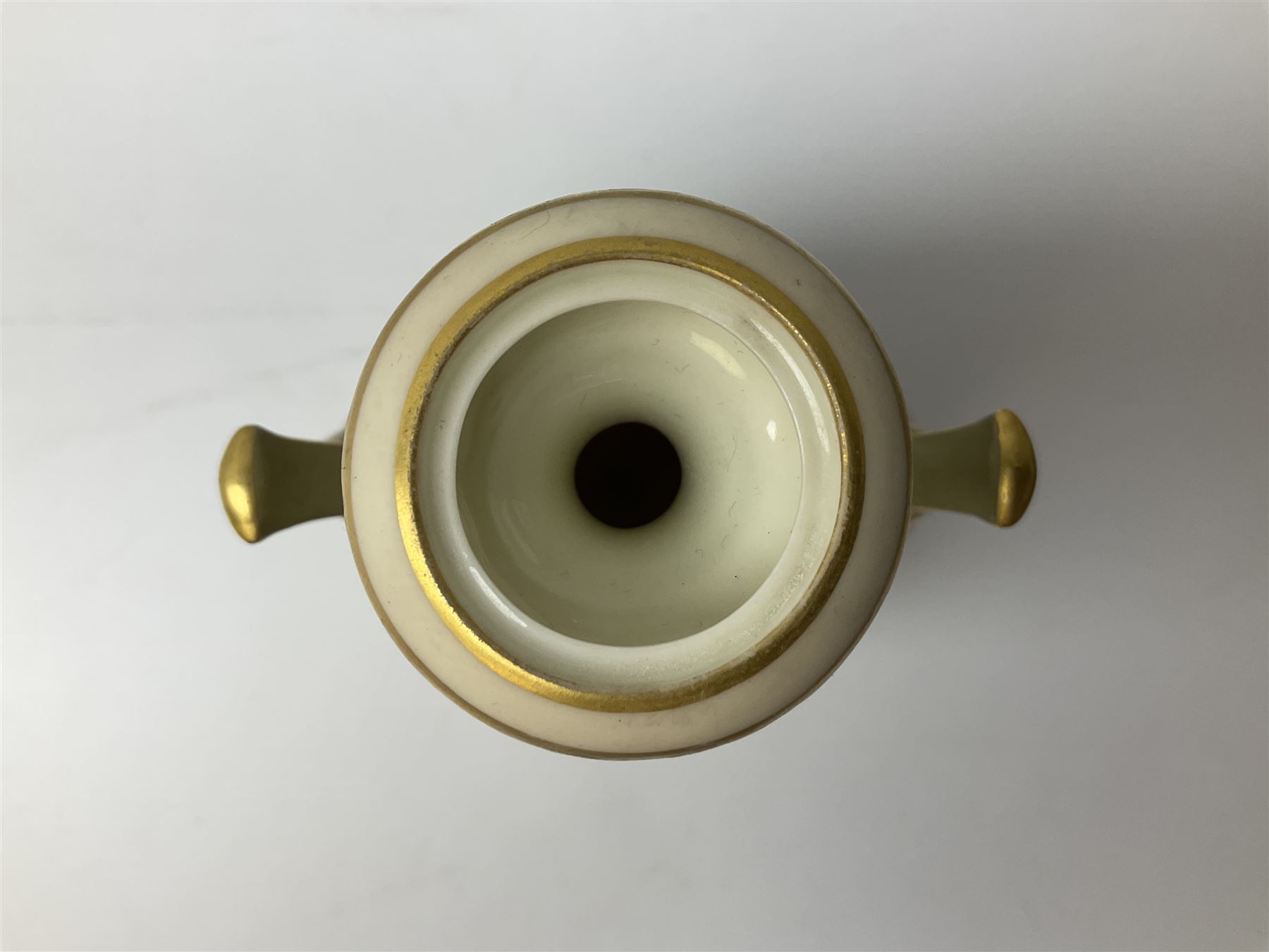 Early 20th century Royal Worcester vase decorated by Harry Davis, of ovoid form with twin acanthus mounted handles and waisted high neck supporting a domed cover, upon a circular foot, the body hand painted with sheep in a highland landscape, signed H Davis, with puce printed marks beneath including shape number 2425, and date code for 1907, H27.5cm