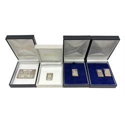 Quantity of silver comprising two 2012 Diamond Jubilee silver commemorative plaques stamped 999, hallmarked Birmingham 2012 with Jubilee stamp, together with a Prince William and Catherine Middleton silver bar stamped 999, Refine Met Fine Silver 999 bar and Atam Vallabh AVI Industries bar stamped fine 999, all tested, total weight approx 45.5g