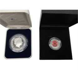 Queen Elizabeth II Australia 2002 fine silver five dollars coin, commemorating The Queen Mother 1900-2002, and Bailiwick of Jersey 2021 silver proof fifty pence coin, commemorating The Royal British Legion Centenary, both cased with certificates
