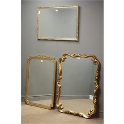  Rectangular ornate gilt framed mirror (76cm x 103cm), and two other gilt framed bevel edged mirrors  