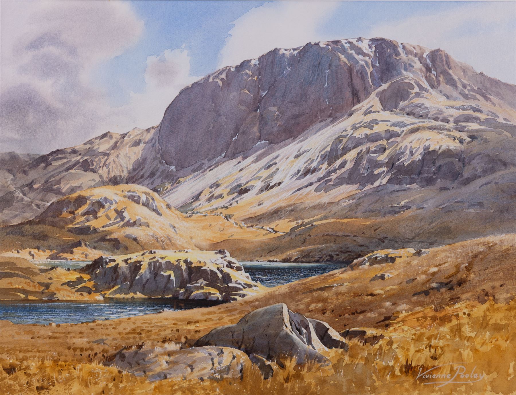 Vivienne Pooley (British 1944-): 'Great End and Sprinkling Tarn', watercolour signed, titled on gallery label verso 40cm x 53cm