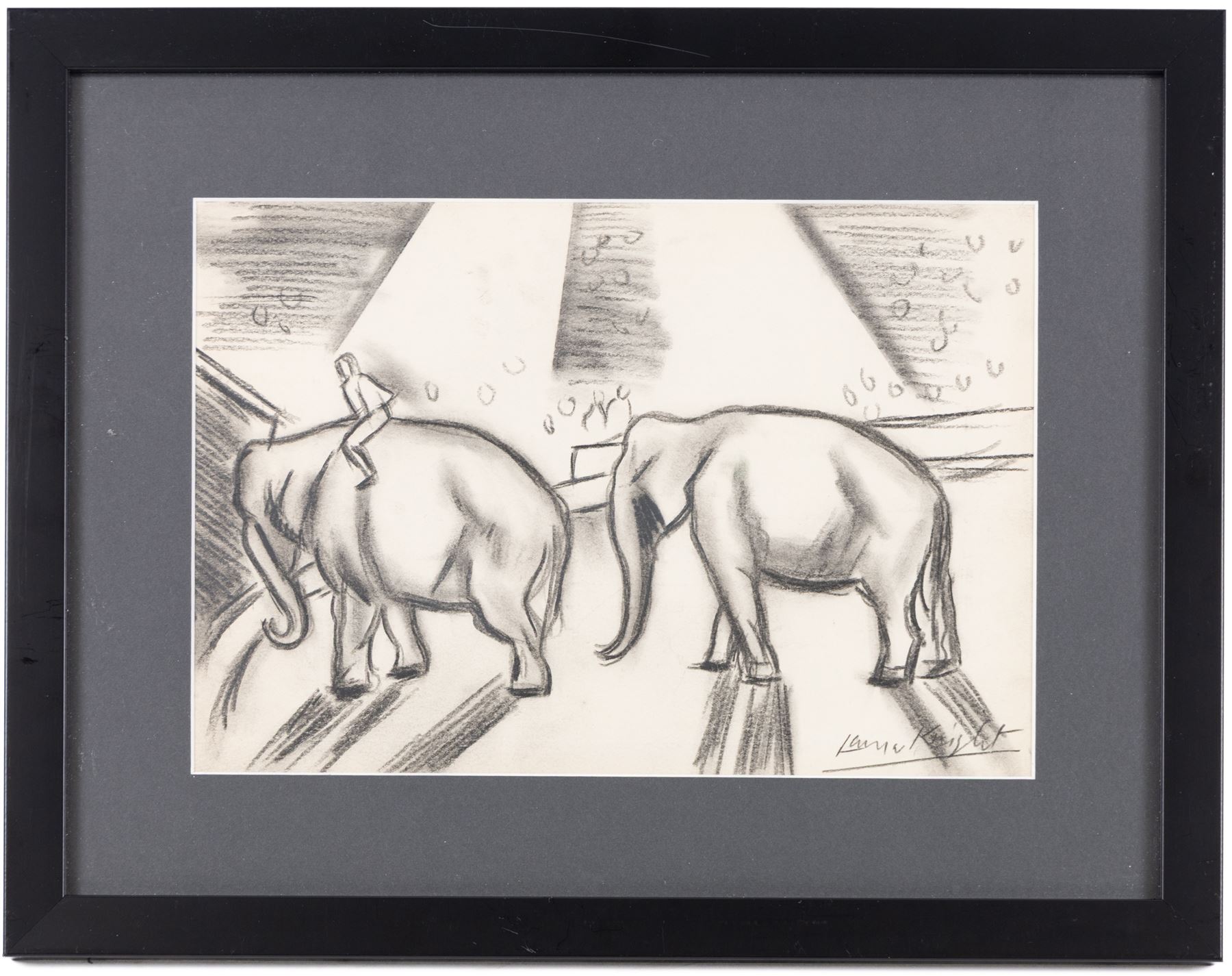 Dame Laura Knight (Staithes Group 1877-1970): Circus Elephants, charcoal signed 19cm x 28cm