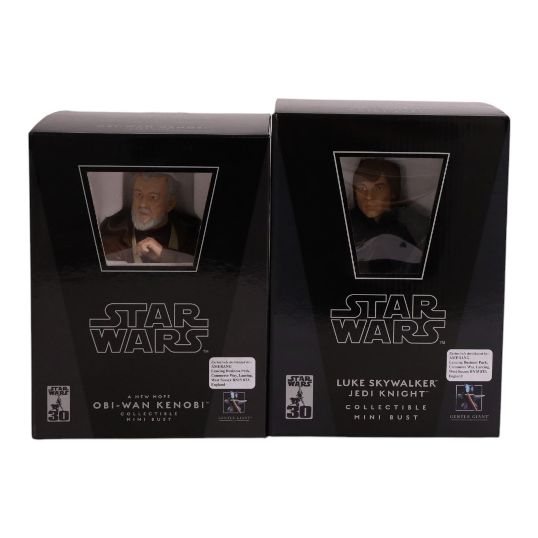 Two Gentle Giant limited edition Star Wars Collectible Mini Busts, Luke Skywalker Jedi Knight no. 2045/6500 and Obi-Wan Kenobi no. 1830/6000, both both with certificate of authenticity