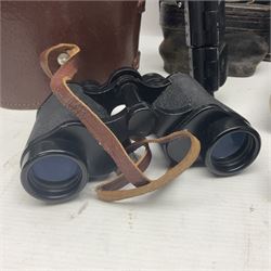 Pair of Asahi Pentax Prism binoculars, a pair of Dolland binoculars, other binoculars, including cased examples and a Miranda Pro 3 tripod