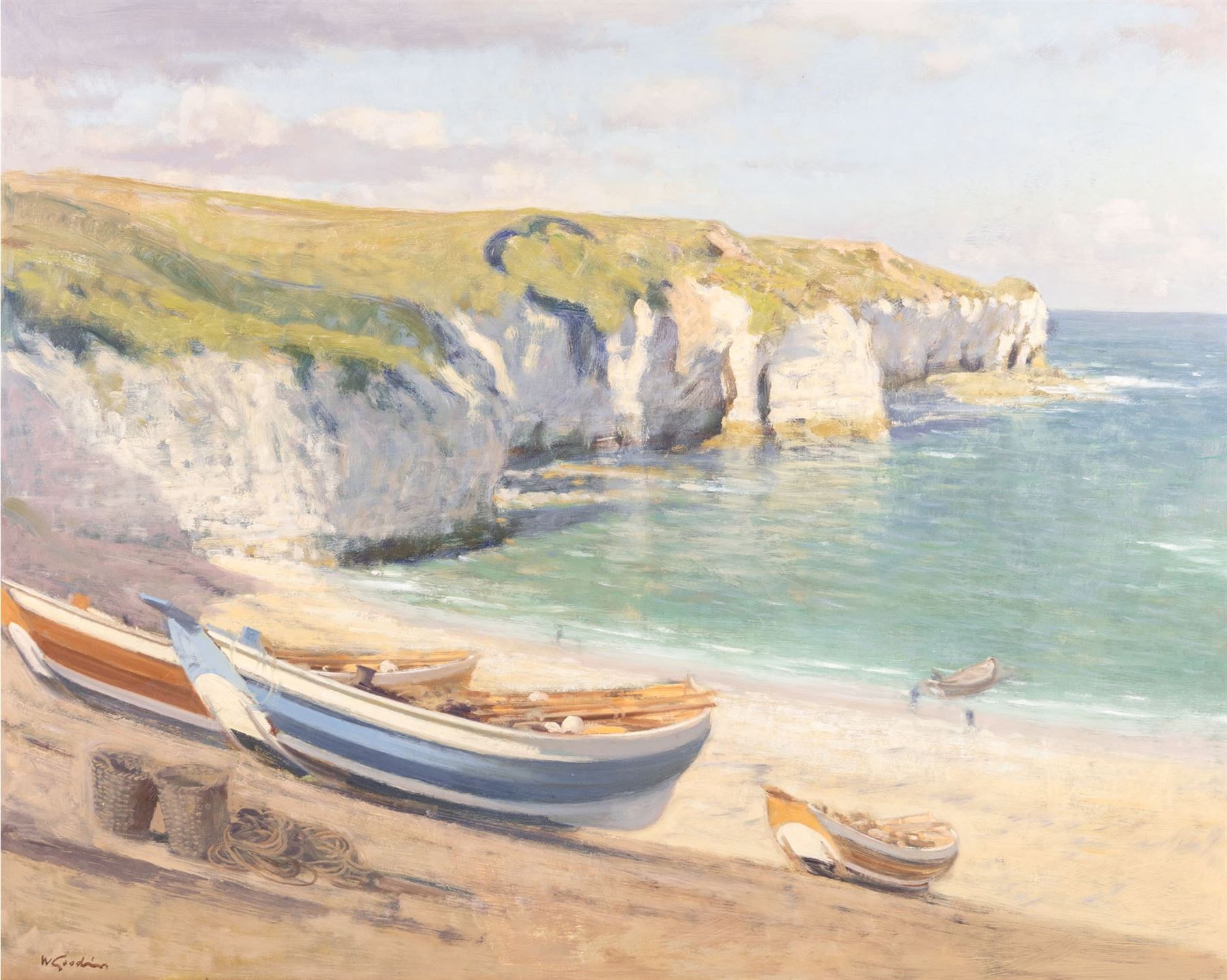 Walter Goodin (British 1907-1992): North Landing Flamborough, oil on board signed 60cm x 74.5cm