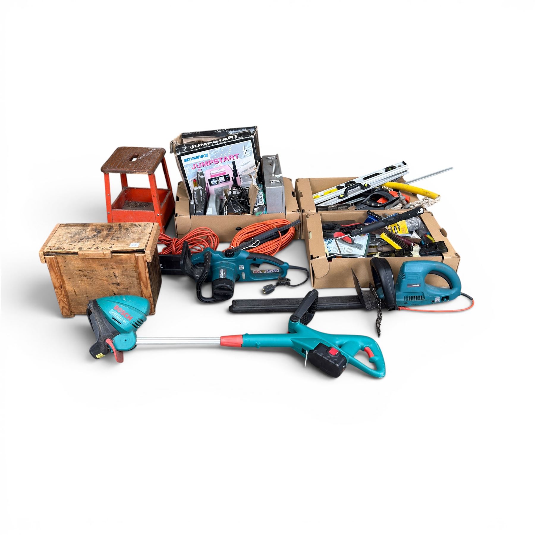 Makita UC2520A electric chainsaw, DeWalt cordless drill and various other tools