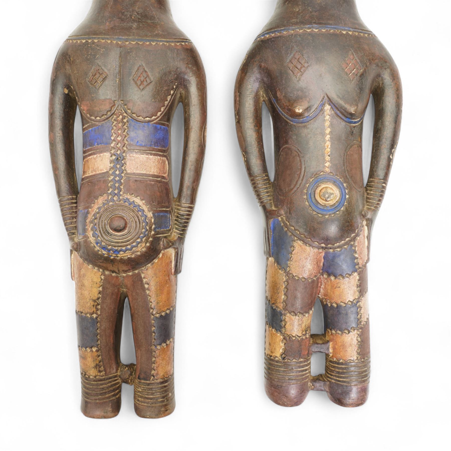  Family group of three terracotta Kouyou figures, Democratic Republic of the Congo representing father, mother and child, tallest 57cm