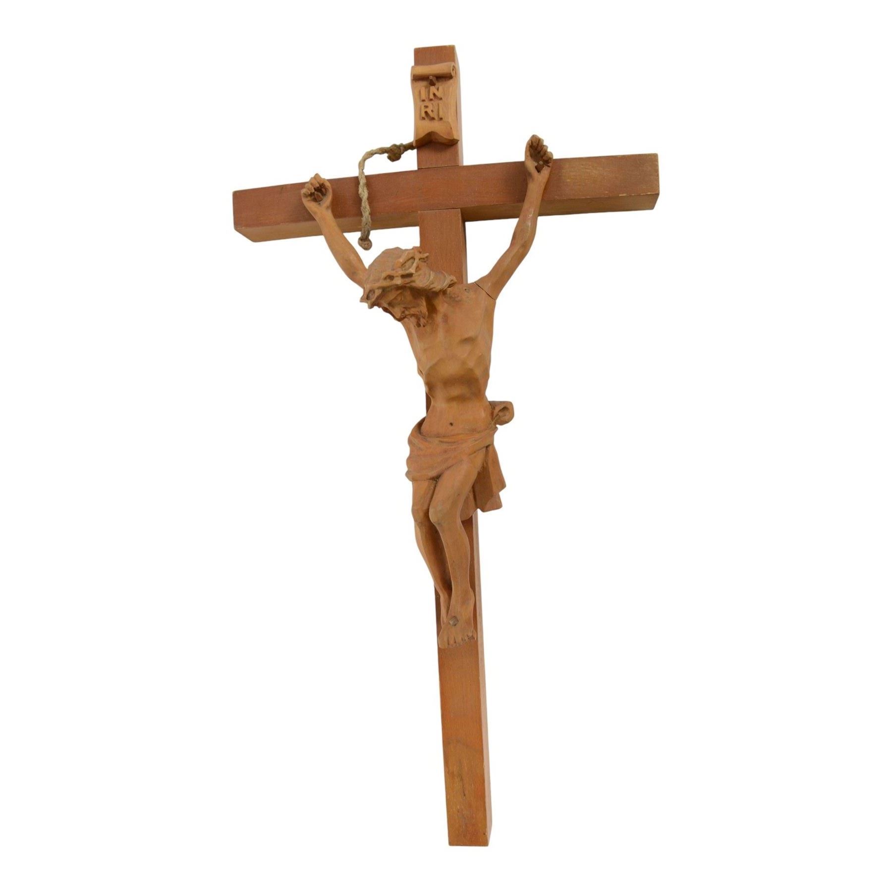 Eight crucifixes with Corpus Christi, various ages and materials, including wood and medal examples, largest H120cm 