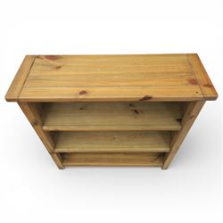 Contemporary pine open bookcase, fitted with two shelves