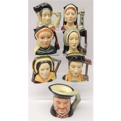  Seven Royal Doulton character jugs modelled as Henry VIII & his six wives, H10cm (7)  