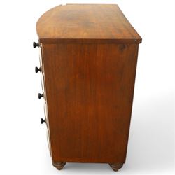 Mid-19th century mahogany bow front chest, fitted with four graduating drawers, turned ebonised handles, bun feet