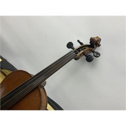Late 19th/early 20th century Saxony violin with 36cm two-piece maple back and ribs and spruce top, L59cm, in carrying case with bow