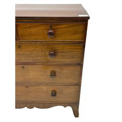 19th century mahogany straight-front chest, fitted with two short over three long cock-beaded graduating drawers, on splayed feet
