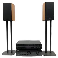 Pair of Wharfedale speakers and stands, together with a Denon amp and Teac compact Disc player. 