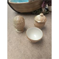 Royal Doulton Kew Gardens vase, signed J Price, together with a Royal Worcester blush ivory three piece cruet set, a Ernst Wahliss ewer, etc 