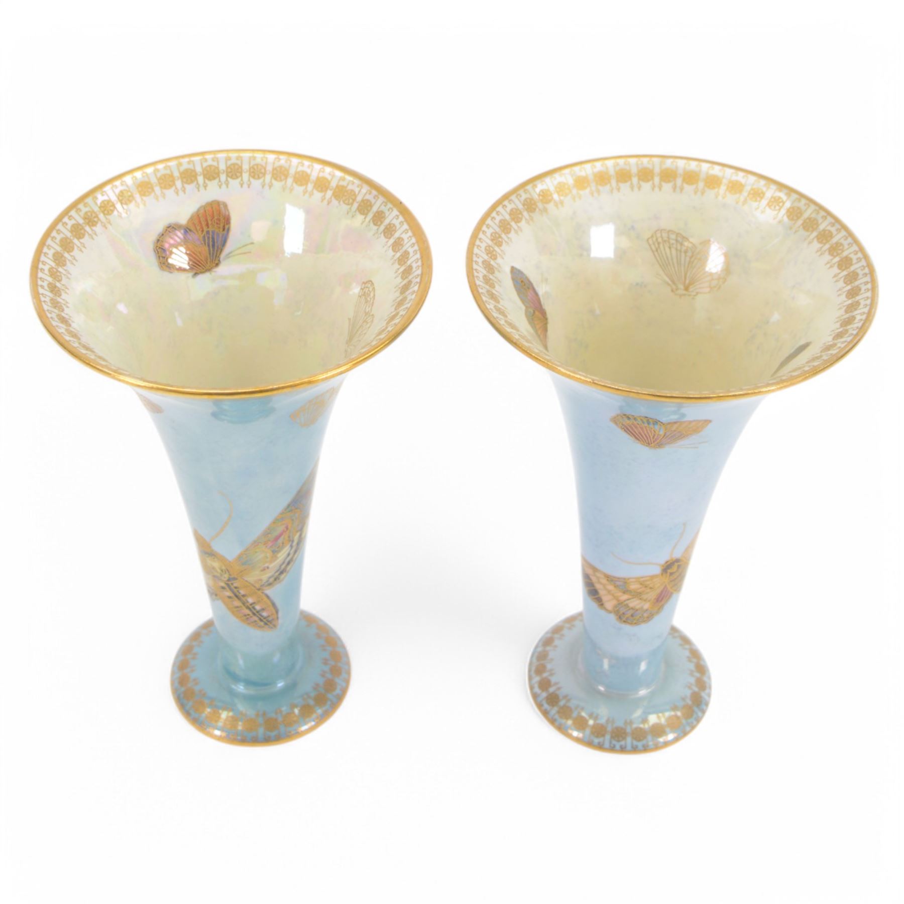 Pair of Carlton Ware Armand Lustre Flies pattern vases, of trumpet form, H21cm