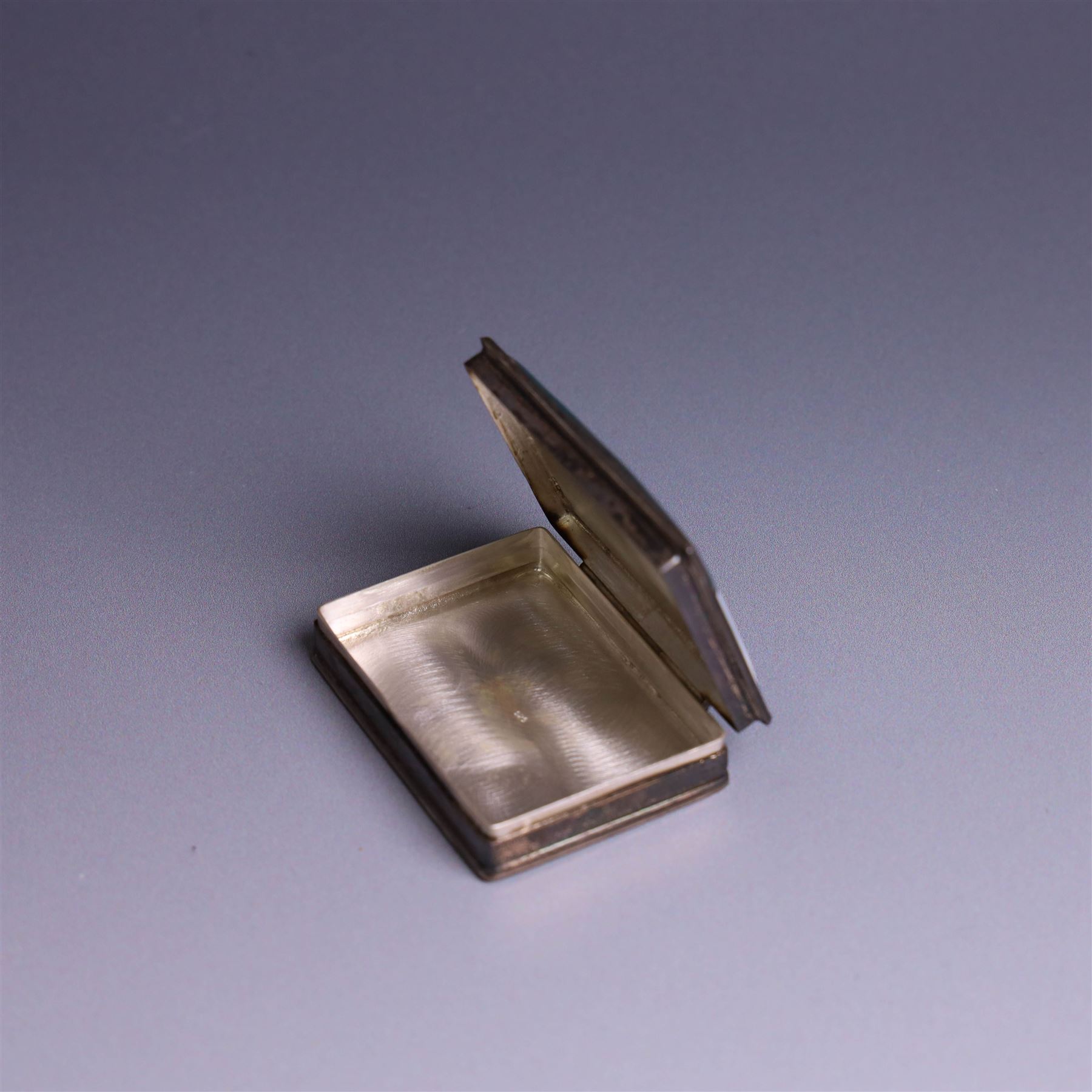 Modern silver box, with enamel plaque to hinged lid depicting a ship at full sail, stamped 925