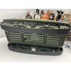 Action Man - Hasbro Strike Force Battle Tank by Sunny Smile; jeep; ten various period dressed figures; and quantity of weapons and other accessories including motorcycle etc