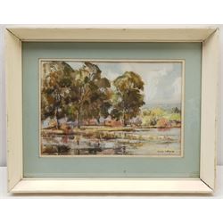 Bill Lowe (British 1922-2006): Wetland Landscape with Trees, watercolour and pastel signed 24cm x 35cm