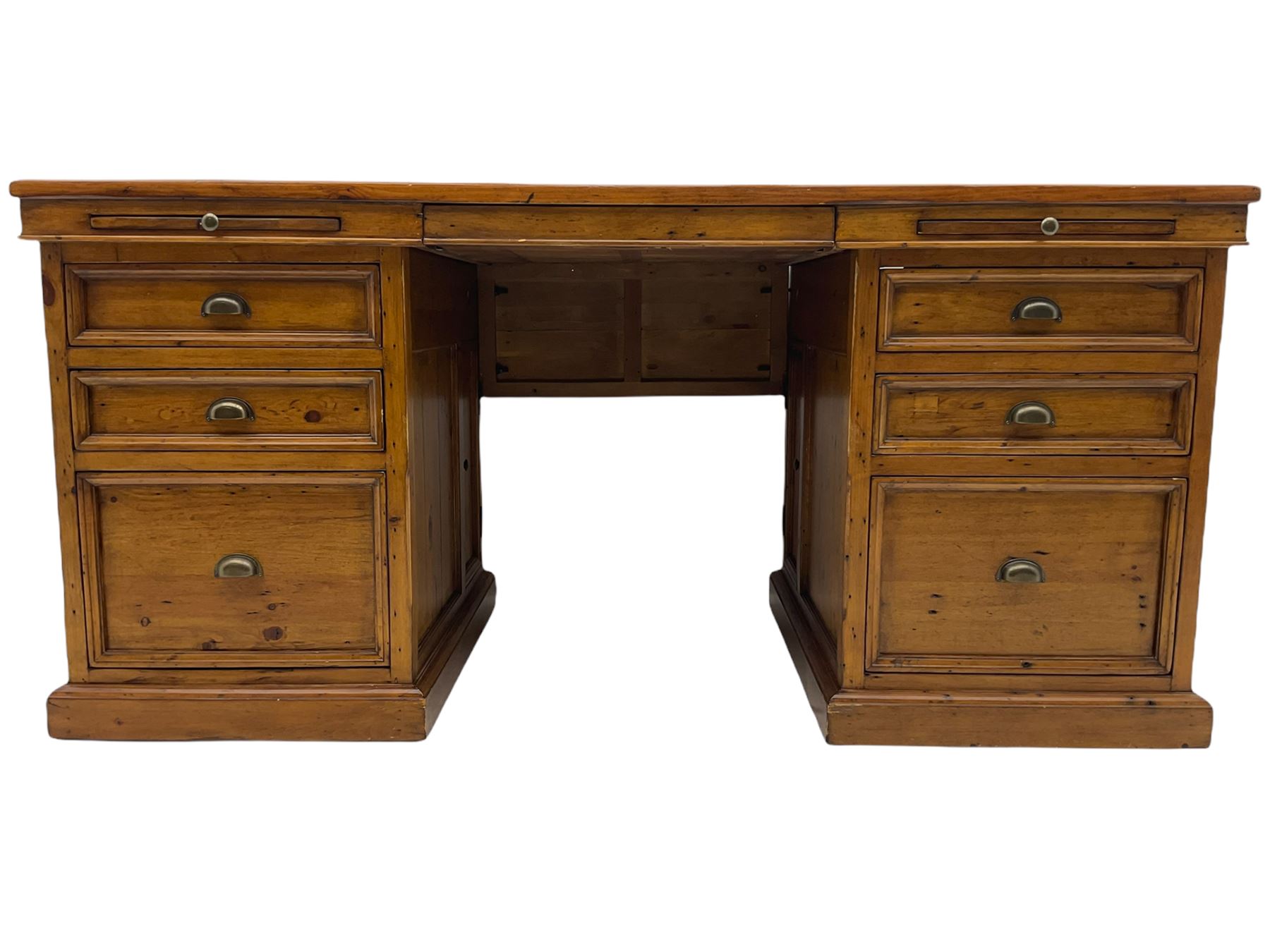 Barker & Stonehouse - Villiers reclaimed eastern pine twin pedestal desk, faux leather inset top