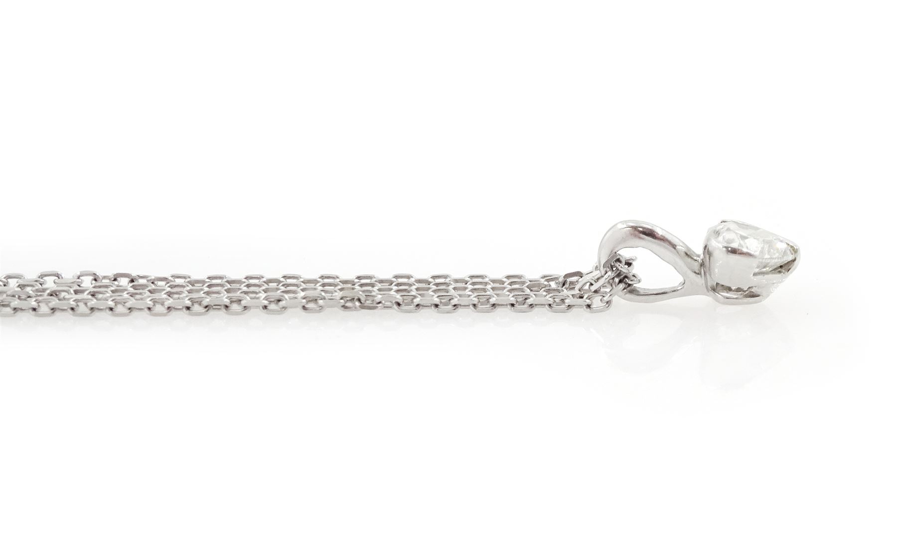 Boodles platinum diamond pendant necklace, single heart cut diamond of approx 0.40 carat, on a double trace link chain necklace, with an 18ct gold Boodles tag