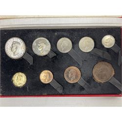 King George VI 1950 nine coin set, housed in the original Royal Mint red card box