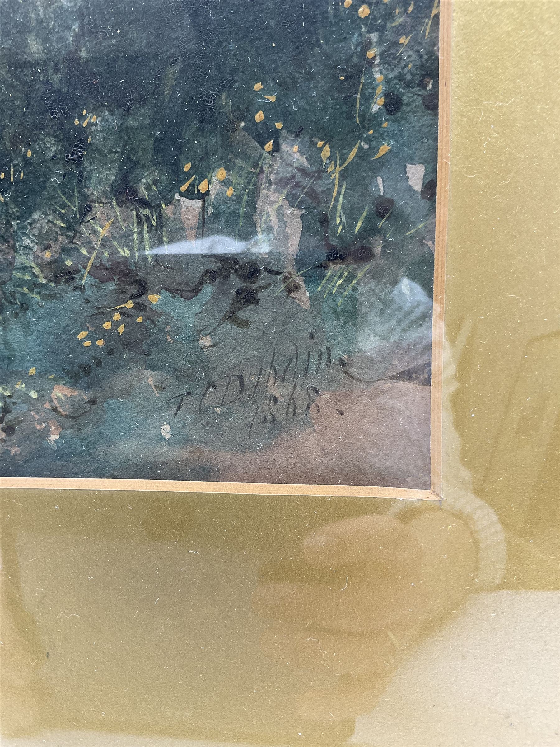 Thomas Robert Colman Dibdin (British 1810-1893): Figures Crossing a Bridge on a Wooded Country Lane, watercolour signed and dated 1868, 75cm x 53cm